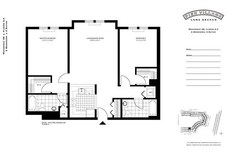 Floor plan for 2 beds, 2 baths, 1127 sqft